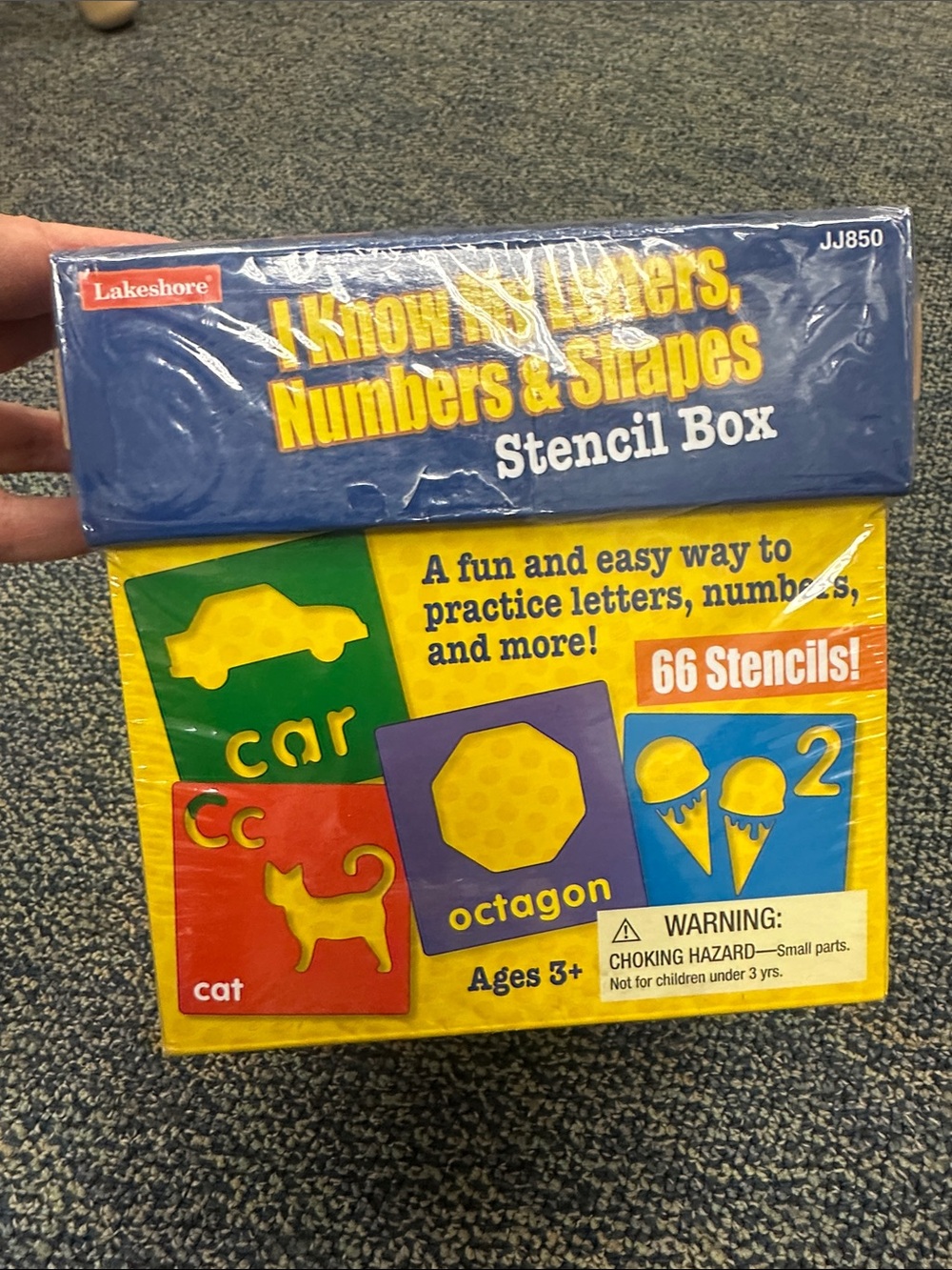 Lakeshore I Know My Letters, Numbers & Shapes Stencil Box - Blue & Yellow